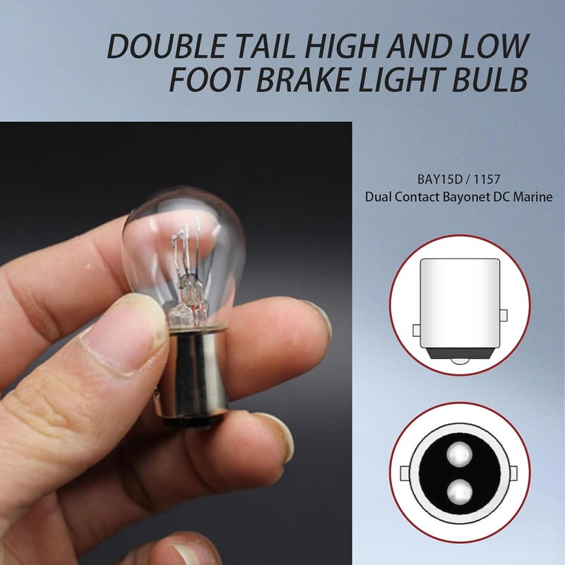 pinflaw Pack-10 Car 1157 Brake Light Bulb, P21/5W BAY15D Dual Contact High and Low Leg Energy Saving Halogen Lamp Replacement, Shock-resistant Anti-glare Light Bulb, Universal for Car Trucks (White) - Image 4